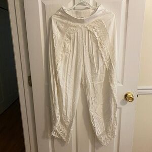 goa Beachwear by Japna Elegant White Pants with Lacy Details Size S